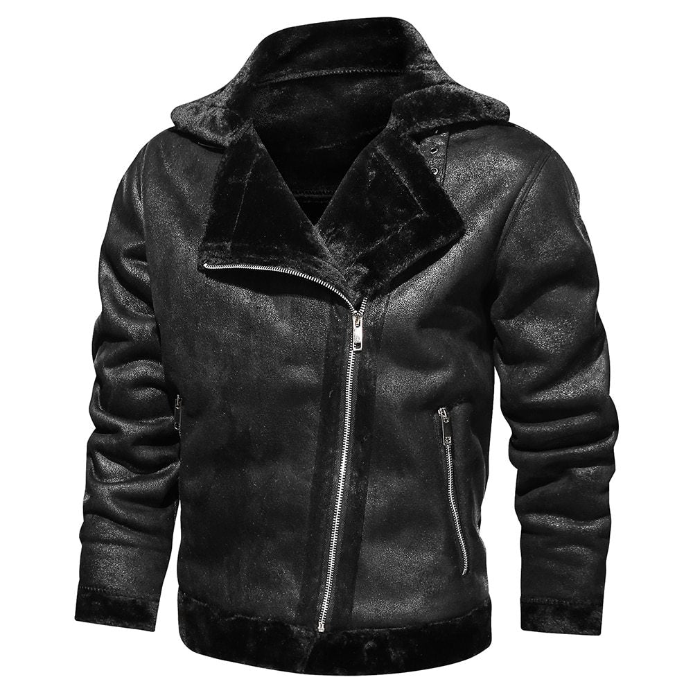 Retro Men Winter Suede Leather Jacket