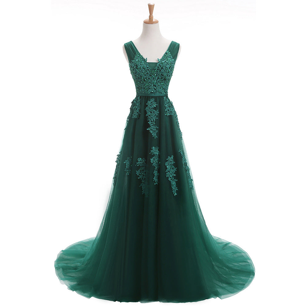 Robe De Soiree SSYFashion Sexy Backless Long Evening Dresses The Bride Elegant Banquet Green Lace V-neck Formal Party Gown