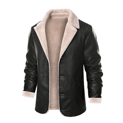 Thick Fleece Fur Integrated Warm Suit Leather Label Leather Jacket Coat