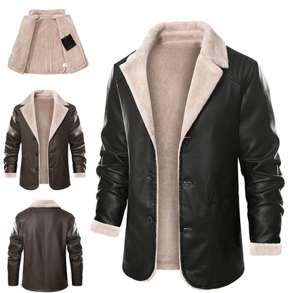 Thick Fleece Fur Integrated Warm Suit Leather Label Leather Jacket Coat