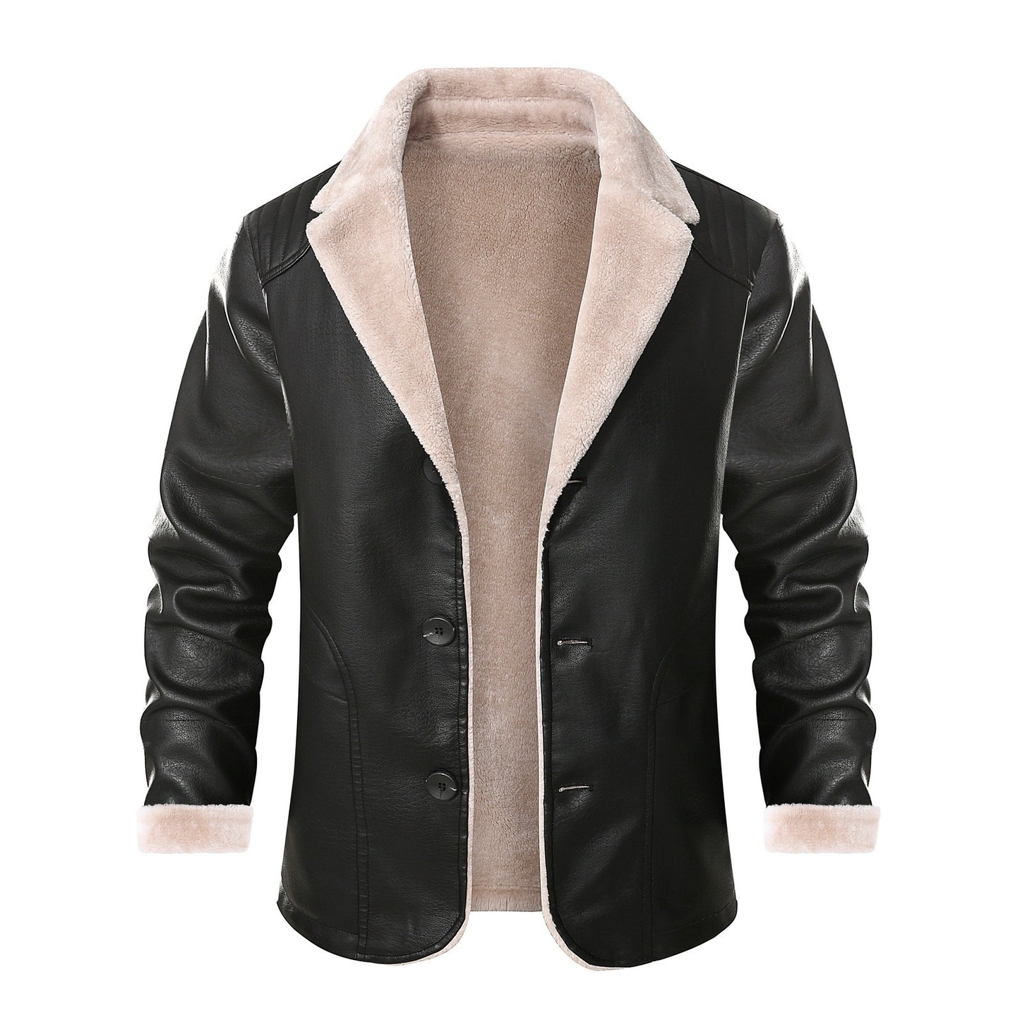 Thick Fleece Fur Integrated Warm Suit Leather Label Leather Jacket Coat